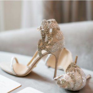 FSJ Champagne Wedding Shoes Rhinestone Stiletto Heels Bridal Sandals